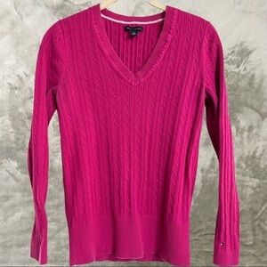 Tommy Hilfiger Pink Cable Knit V-Neck Sweater Size Large